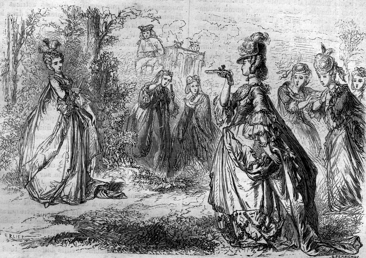 Jeanne Becu, Condesa (o Madame) du Barry (1743-1793) favorita de Luis XV en el Pabellón de Lucienne. Grabado en “Historia de los papas-reyes-reinas y emperadores a través de los siglos” por Maurice Lachatre de French School
