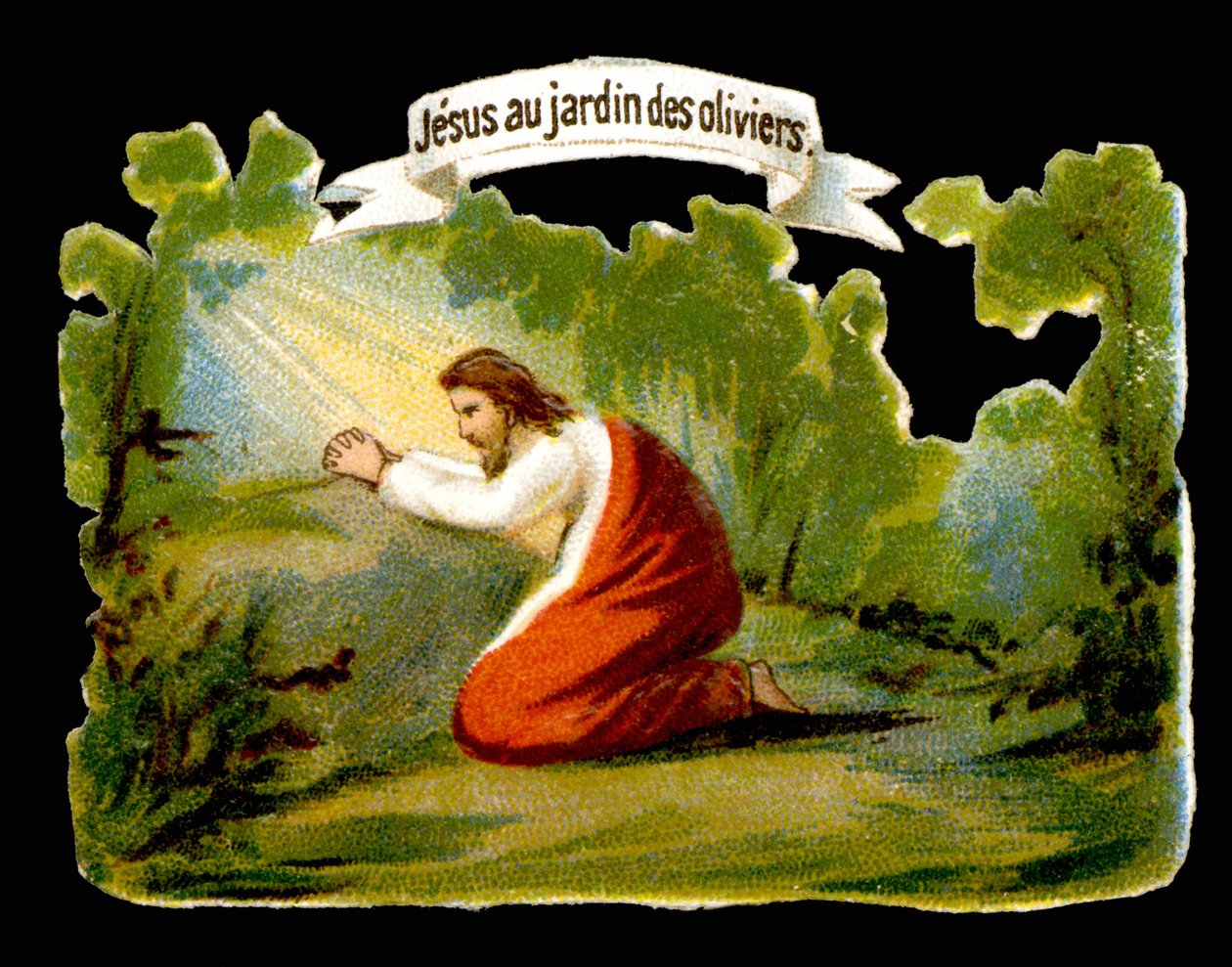 Jesús recibe luz divina en el Jardín de los Olivos de French School