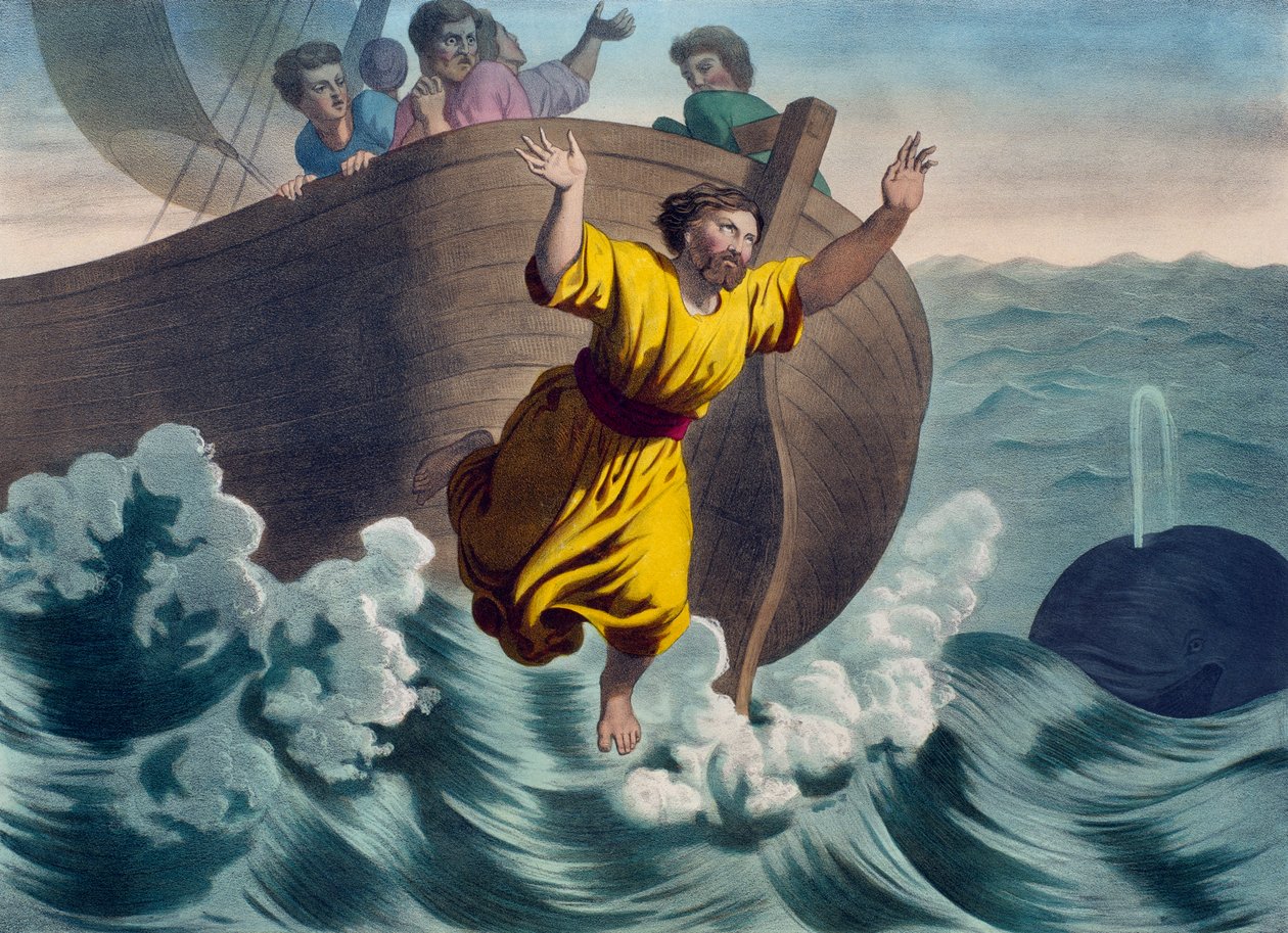 Jonás arrojado al mar, ilustración de un catecismo L