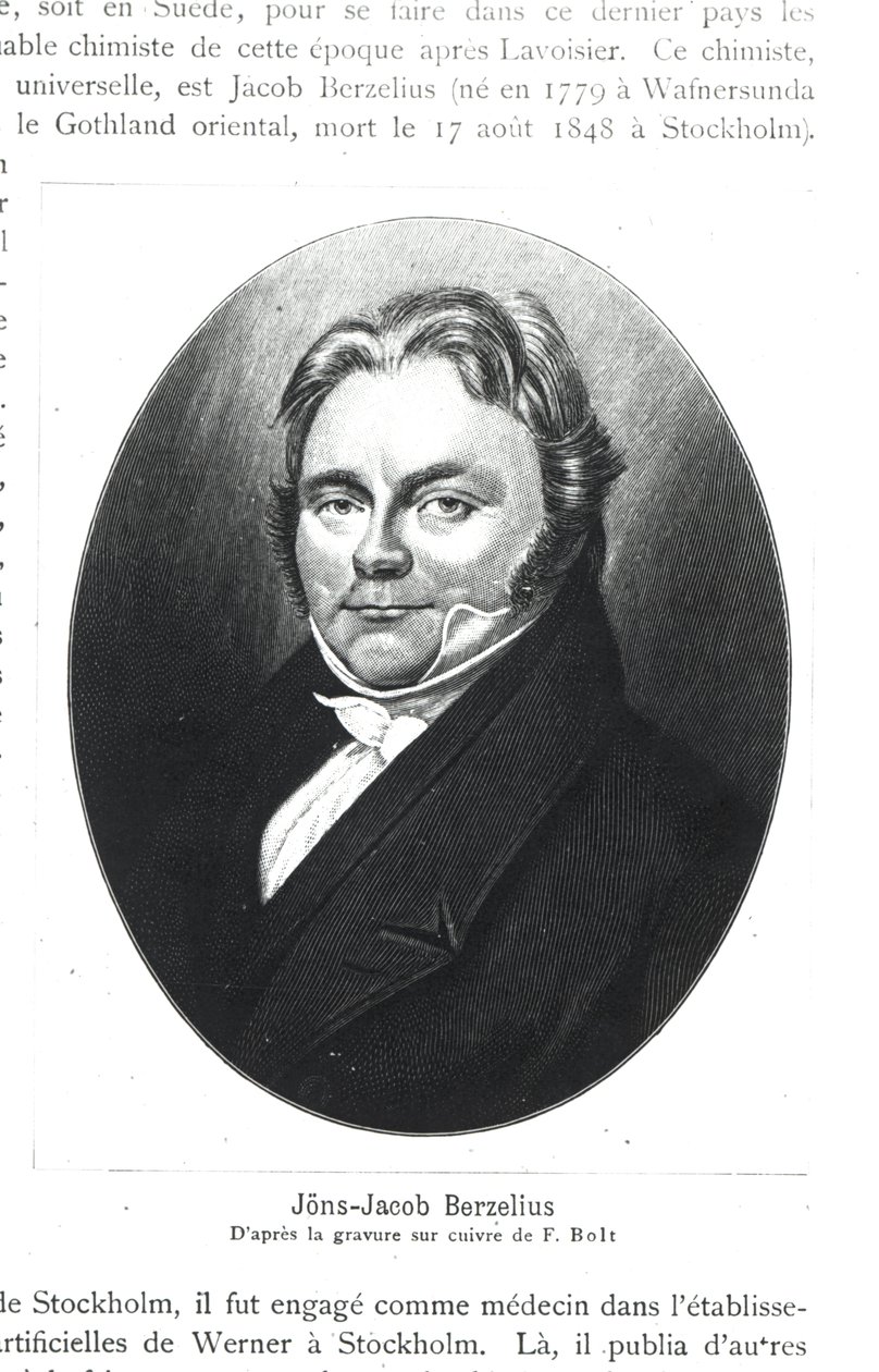Jons Jakob Berzelius (1779-1848) basado en un grabado de F. Bolt de French School