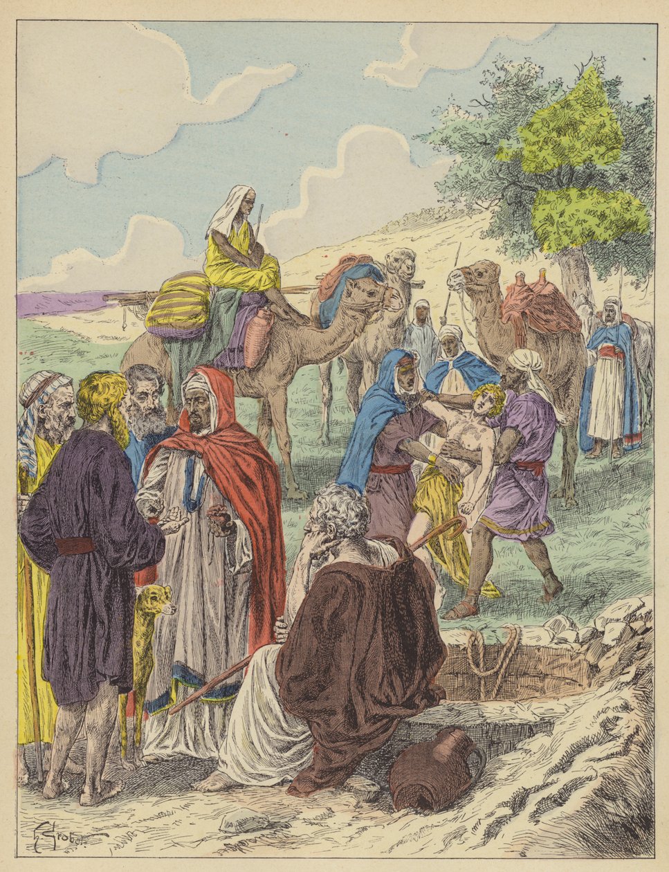 José vendido por sus hermanos (litografía en color) de French School