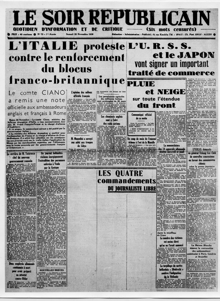 Periodismo. Censura de prensa durante la guerra: columnas en blanco para el artículo titulado 