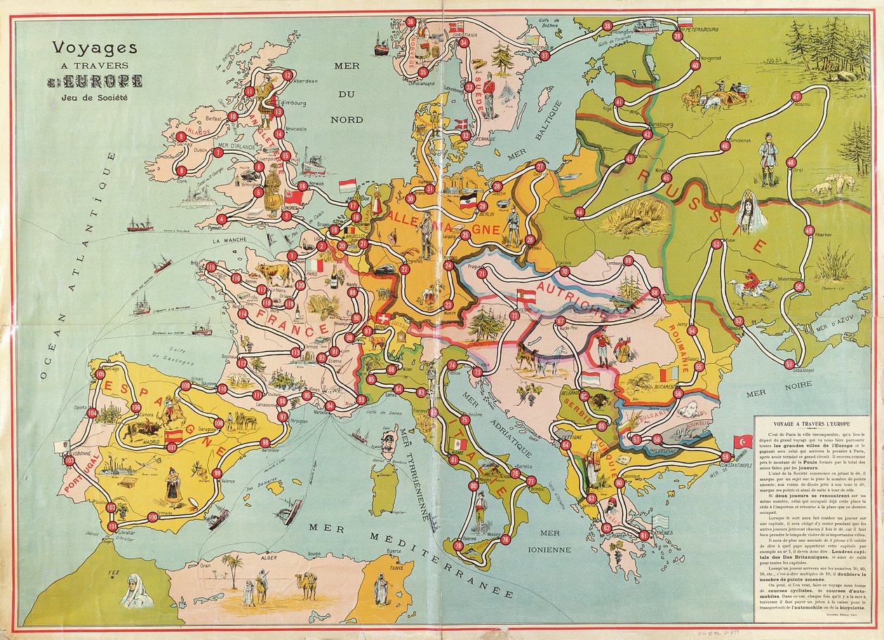 Juego de mesa Viajes por Europa, c.1875 de French School