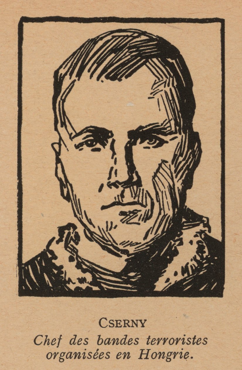 Jozsef Cserny, revolucionario comunista húngaro y líder de los Lenin Boys que impusieron el Terror Rojo bajo la República Soviética Húngara en 1919 (litografía) de French School