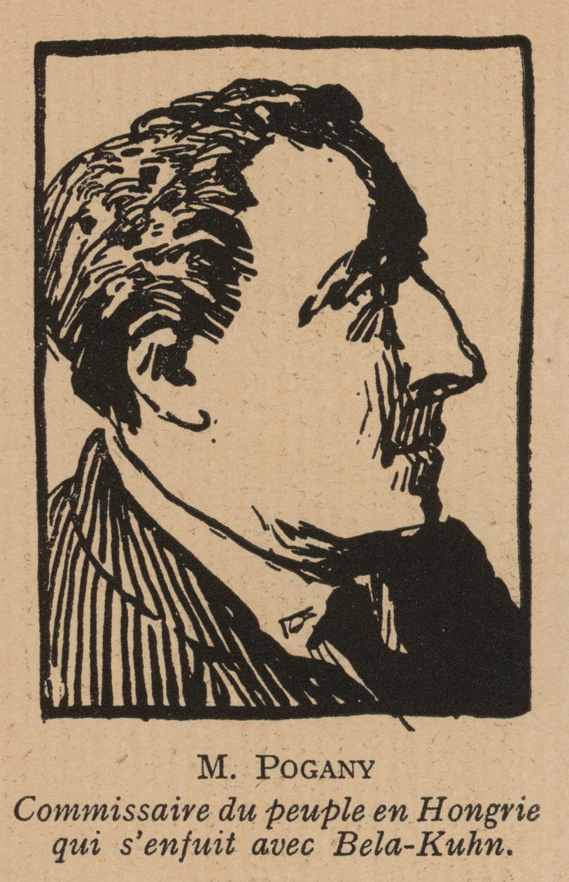 Jozsef Pogany, político revolucionario comunista húngaro, miembro del gobierno de la República Soviética Húngara en 1919 (litografía) de French School