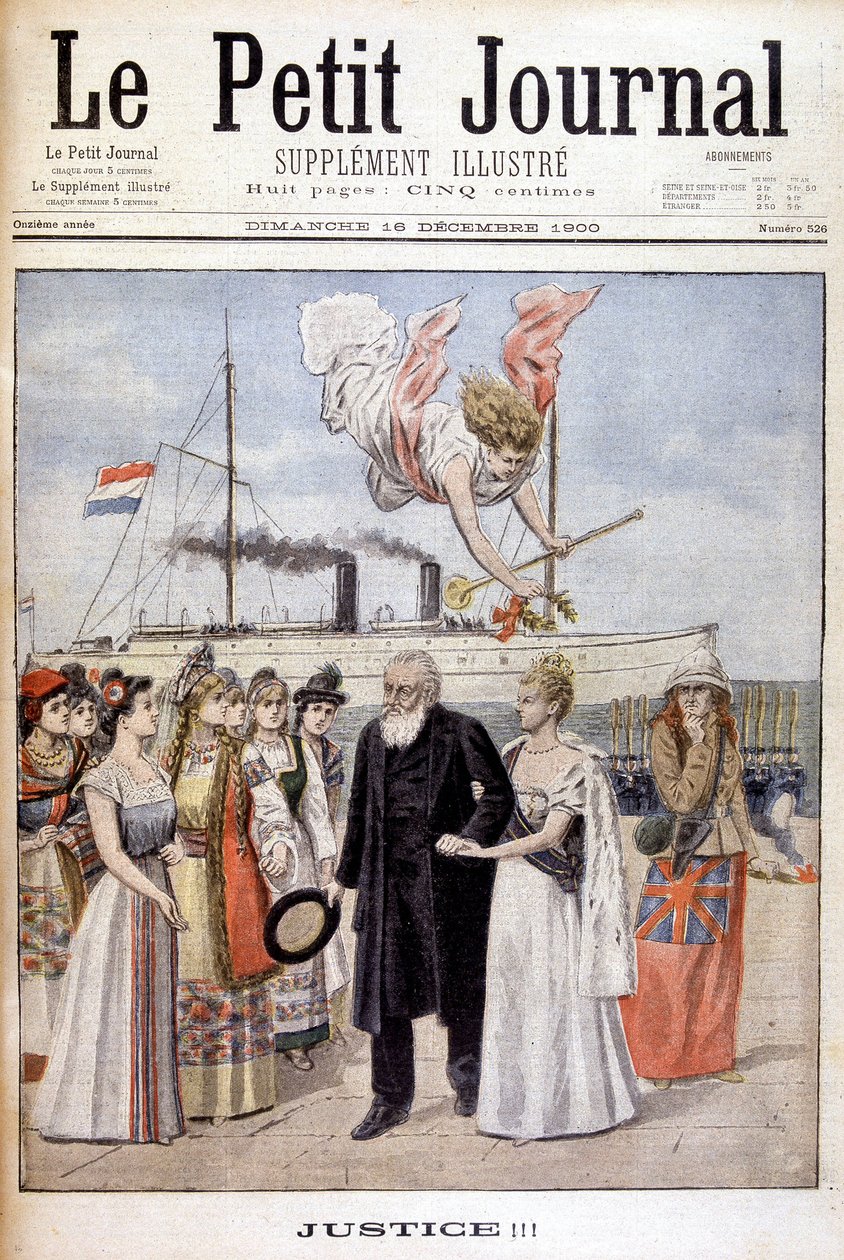 ¡Justicia! : El presidente Kruger viene a defender la causa de su pueblo en Holanda, ante la reina Guillermina - en “Le Petit Journal” del 16/12/1900 de French School