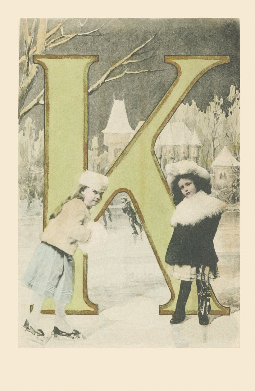 Dos niñas, deslizándose y patinando sobre hielo en invierno de French School