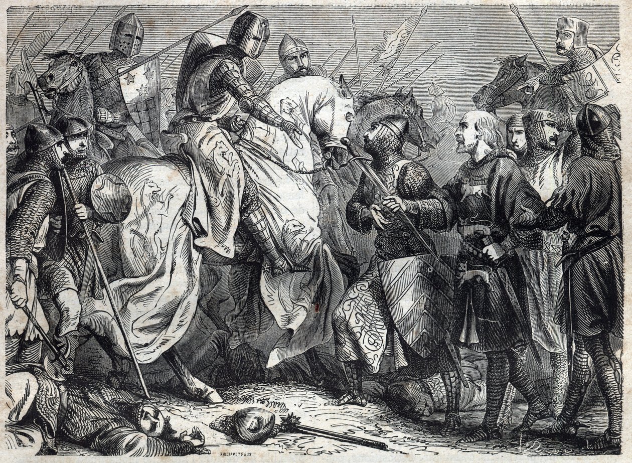 El rey Alfonso V el Magnánimo (v. 1396-1458), rey de Aragón, conquista el reino de Nápoles. Grabado en “Historia de los Papas (...) Crímenes de los Reyes y Emperadores a través de los siglos” de Maurice Lachatre. de French School