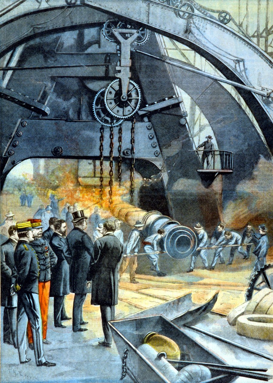 Rey Carlos I (Carlos I de Portugal) en los Ateliers du Creusot en “Le Petit Parisien” del 26/02/1899 de French School