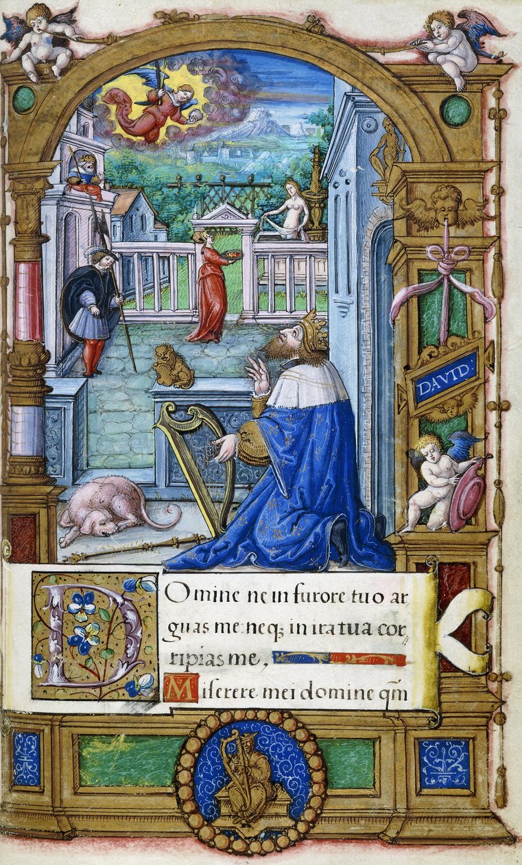 Rey David con un arpa, de un Libro de Horas hecho para Francisco I de French School