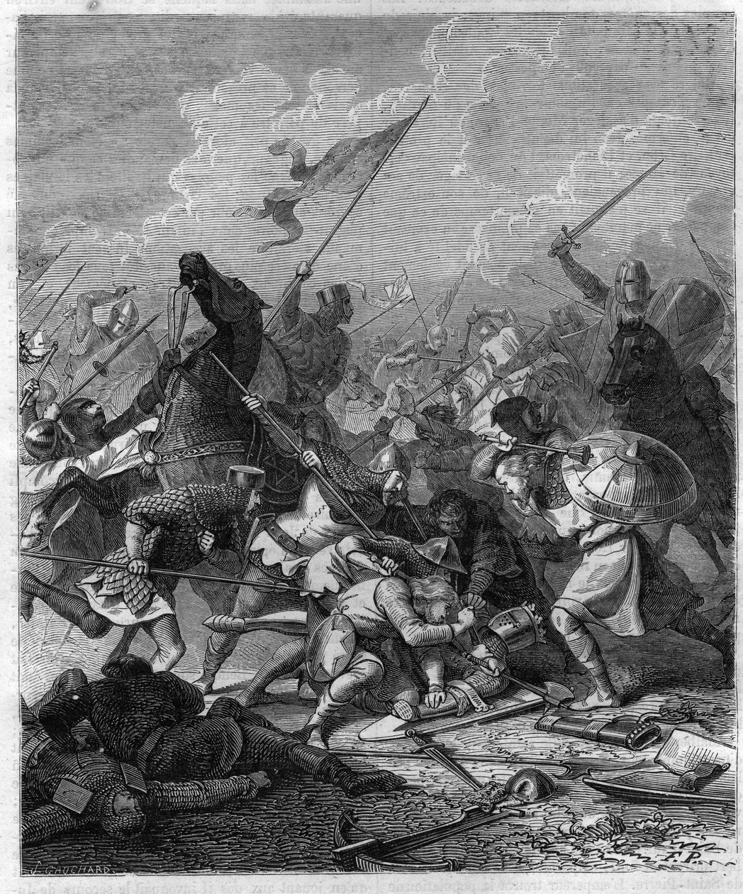 Rey Otón I de Germania, llamado el Grande (912-973) sorprendido por los rebeldes en Roma. Grabado en “Histoire des Papes-Rois-Queen and Empereurs a travers les centuries” por Maurice Lachatre de French School