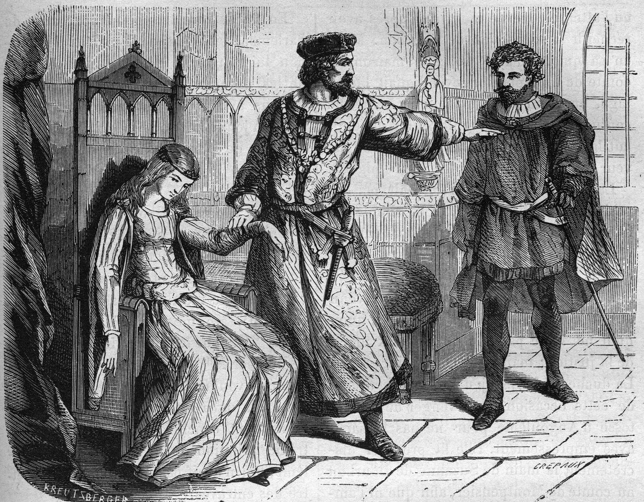 El rey Felipe VI de Francia (Felipe de Valois) (1293-1350) y su esposa Blanca de Navarra (v. 1333-1398). Grabado en “La historia de la prostitución y la depravación entre todos los pueblos del mundo desde la antigüedad hasta el presente” por el Dr. T... de French School