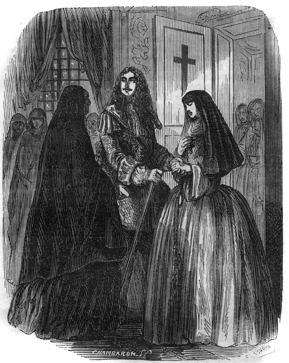 Rey de Francia Luis XIV (1638-1715) con Louise Françoise de la Vallière (1644 - 1710). Grabado del siglo XIX. de French School