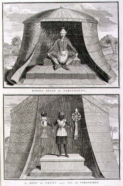 Kiwasa y el dios de los vientos, ídolos de los virginianos, ilustración de 
