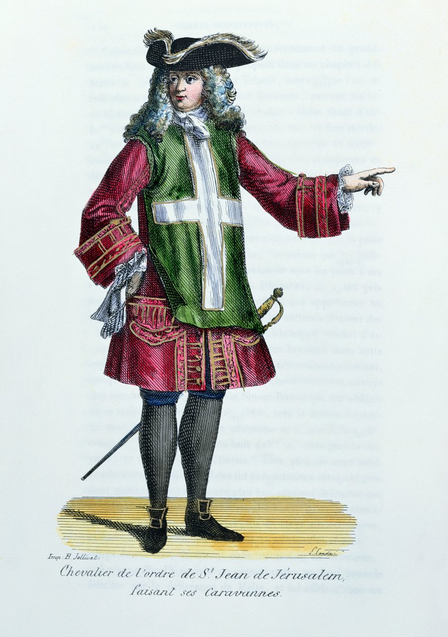 Caballero de la Orden de San Juan de Jerusalén, ilustración de Historia y Trajes de Órdenes Monásticas por el Padre Helyot, 1842 de French School