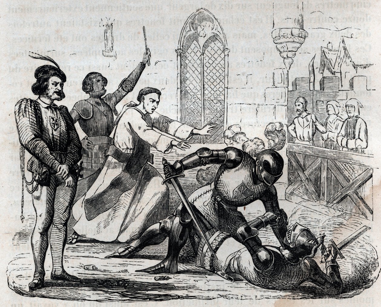 El caso Carrouges 29 de diciembre de 1386 - último duelo judicial - Duelo entre Jacques le Gris (1330-1386) y Jean de Carrouges - grabado en 