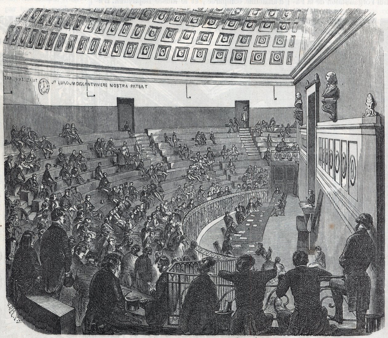 La Escuela de Medicina de París - el gran anfiteatro - Grabado en “Tableau-de-Paris” de Edmond Texier 1852 de French School