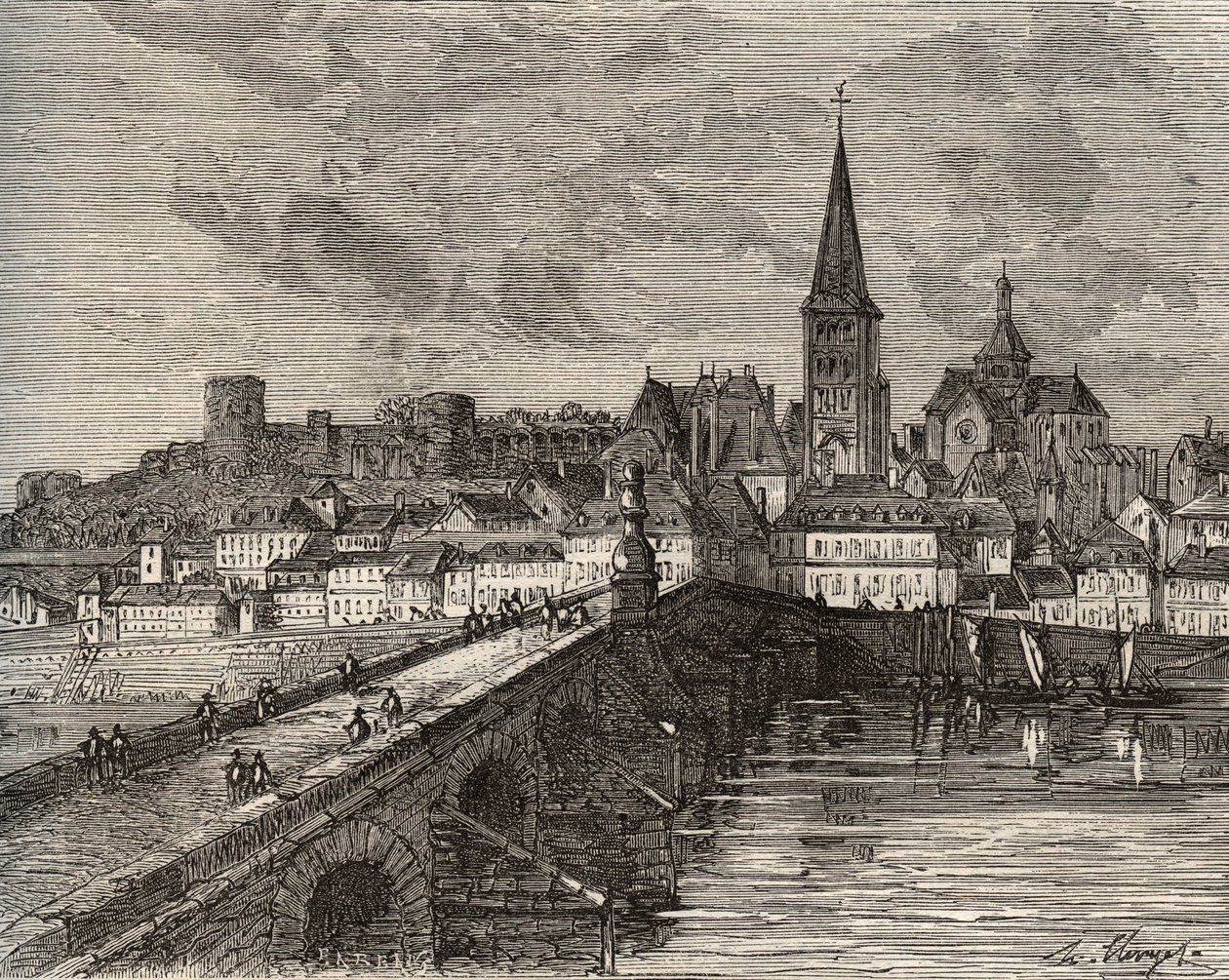 La Charité-sur-Loire - Nièvre, en la región de Borgoña - grabado en "Francia ilustrada: geografía, historia, administración estadística" por V.-A. Malt-Brown. 1884 de French School