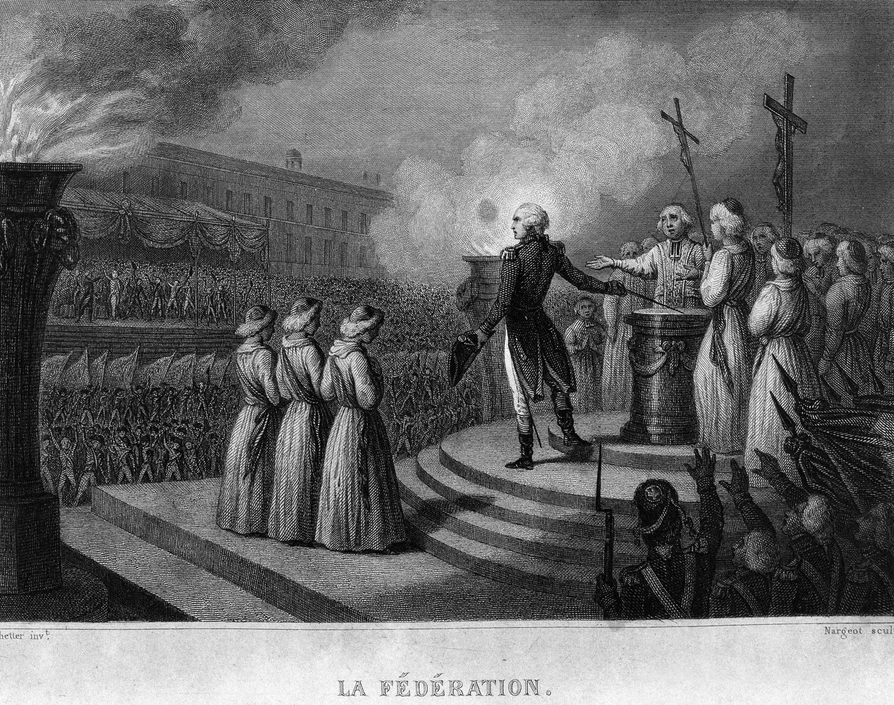 La Federación (14 de julio de 1790), aniversario de la toma de la Bastilla: juramento a la Constitución - en “Revolución francesa” de Thiers. Siglo XIX de French School