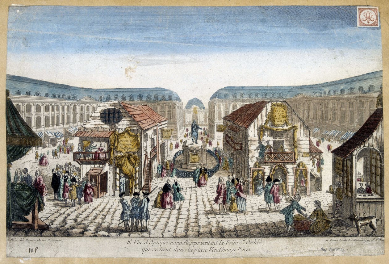 La Foire St Ovide, plaza Vendome en París - grabado de French School