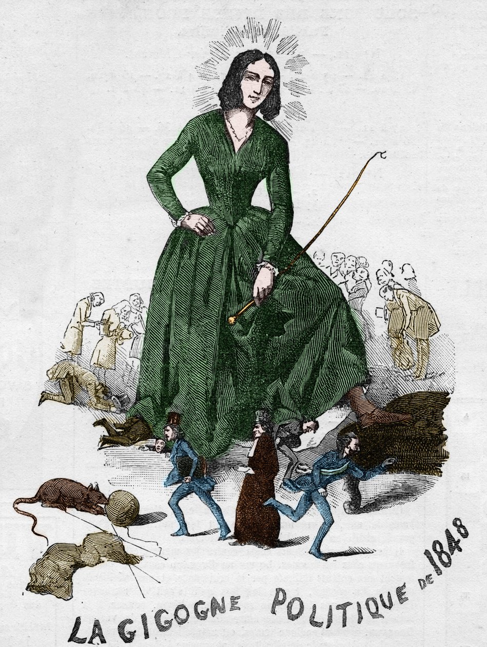 La Gigogne política de 1848 (George Sand (Aurore Dupin, Baronesa Dudevant) (1804-1876) escritora francesa). Caricatura hecha en Bourges en 1848 de la colección romántica de Adolphe Jullien. de French School