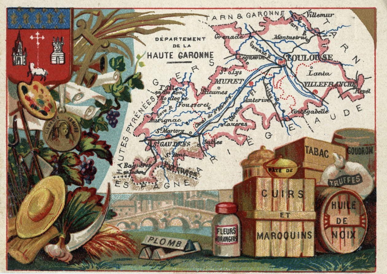 La Haute Garonne, Francia. Serie sobre los Departamentos Franceses. Cromolitografía, circa 1920. Colección privada de French School