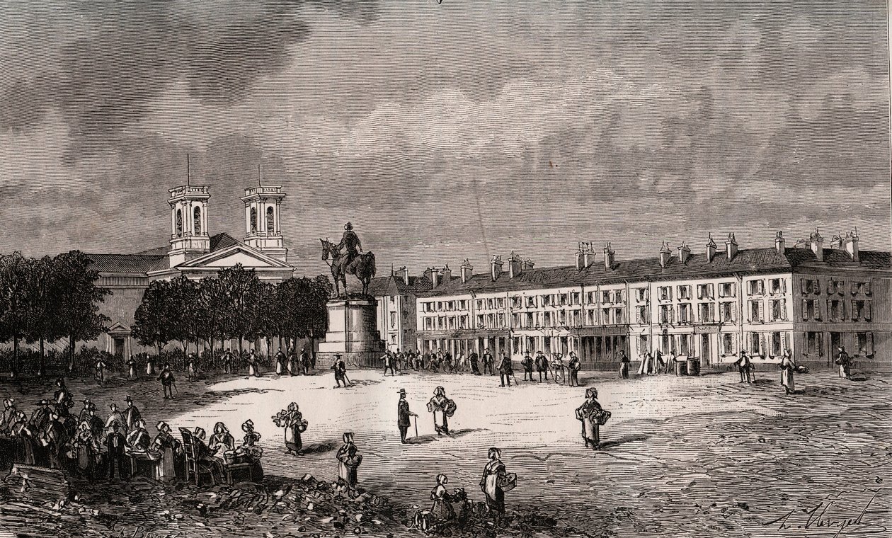 La Roche-sur-Yon - Países del Loira - plaza Napoleón - grabado en “France illustree: geographie, histoire, administration statistique” por V.-A. Malt-Brown. 1884 de French School