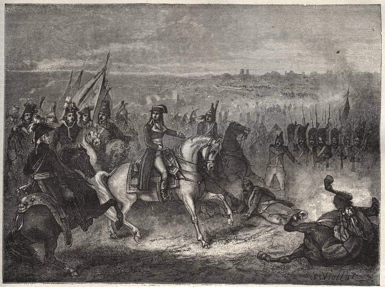 La batalla de Lonato - NAPOLEÓN EN LONATO - También llamada la segunda batalla de CASTIGLIONE: en su campaña italiana, Napoleón derrota a los austriacos bajo Wurmser, obligándolos a retirarse a Mantua. 3 de agosto de 1796 - Nueva Enciclopedia Nacional por  de French School