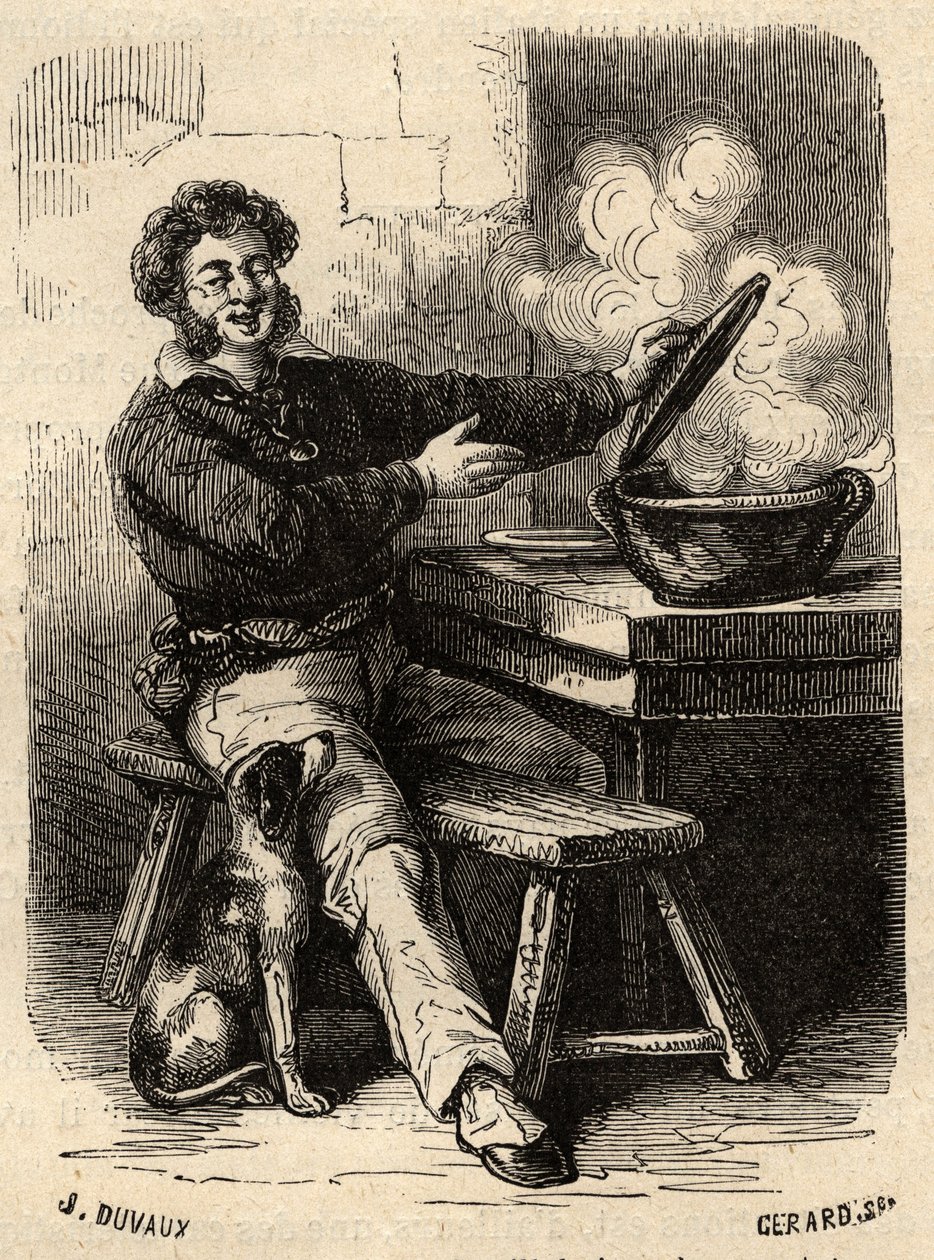 La bouillabaisse del marinero marsellés en el siglo XIX - grabado en “PATRIE” - DESCRIPCIÓN PACUREQUIRESSE DE LA FRANCIA EN 6 VOLÚMENES POR LUCIEN HUARD - finales del siglo XIX. de French School