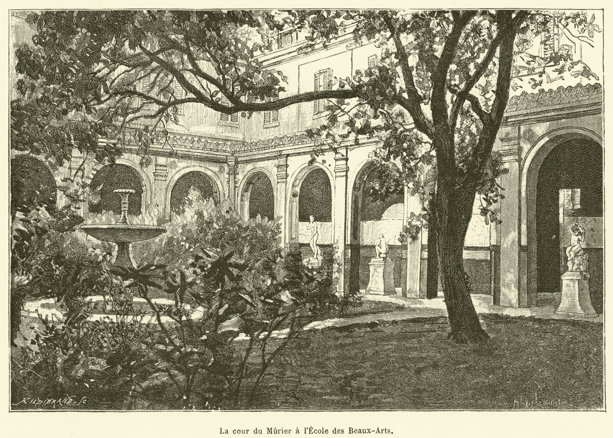 El patio Murier de la Escuela de Bellas Artes (grabado) de French School