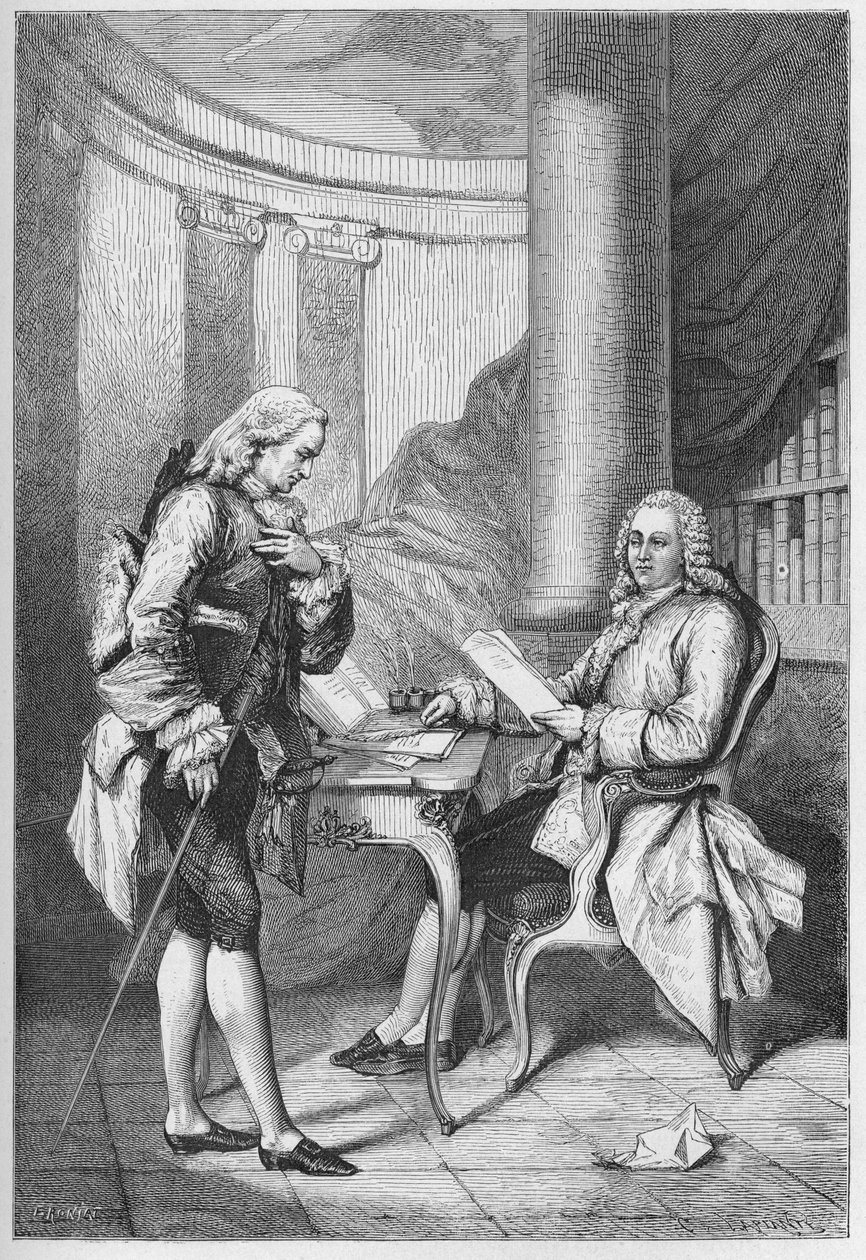 La dimisión de Turgot 1776 - Luis XVI (1754-1793), rey de Francia, y Anne Robert Jacques Turgot (1727-1781) - La dimisión de Turgot - grabado de “L