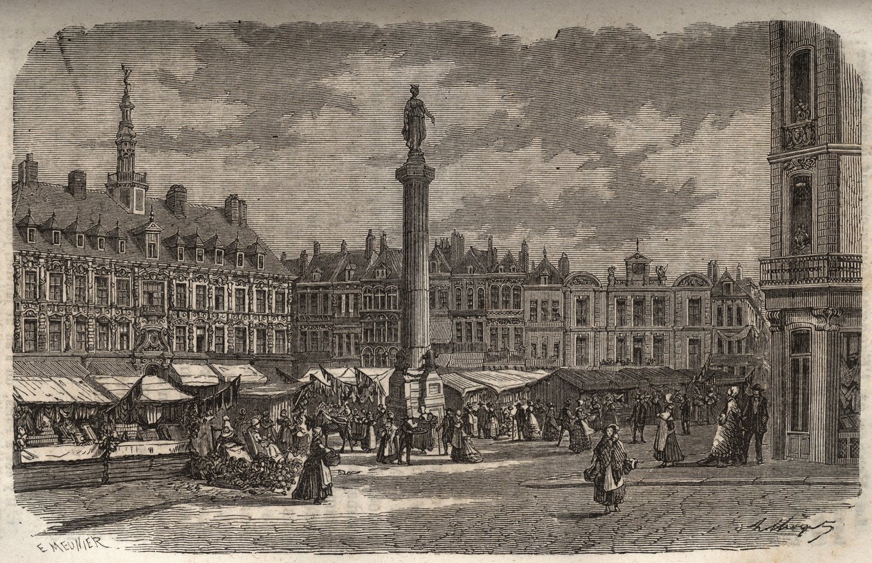 La gran Plaza de Lille - grabado en 
