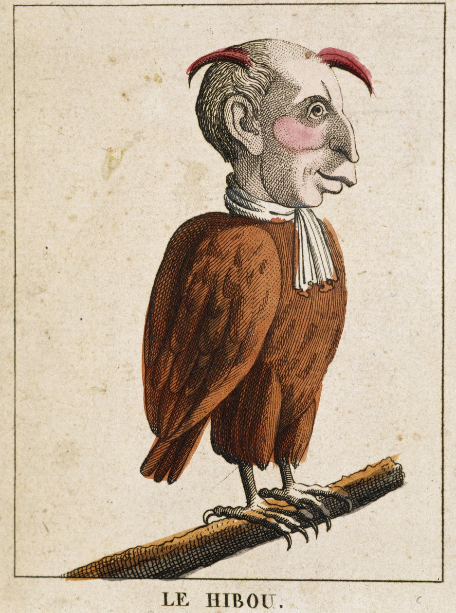 El búho en caricatura, estudio de carácter "carácter volátil" s. XIX, imaginería popular de French School