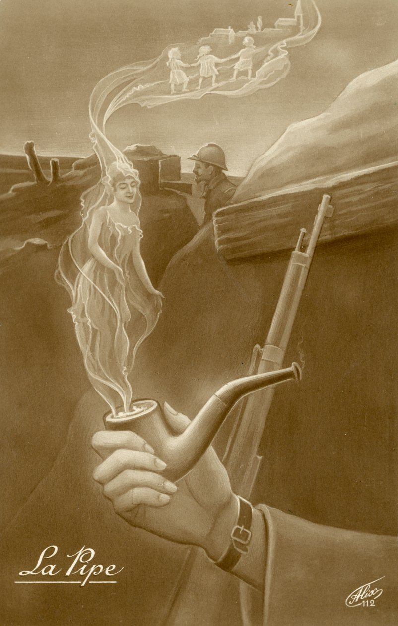 La pipe, postal francesa de la Primera Guerra Mundial (litografía) de French School