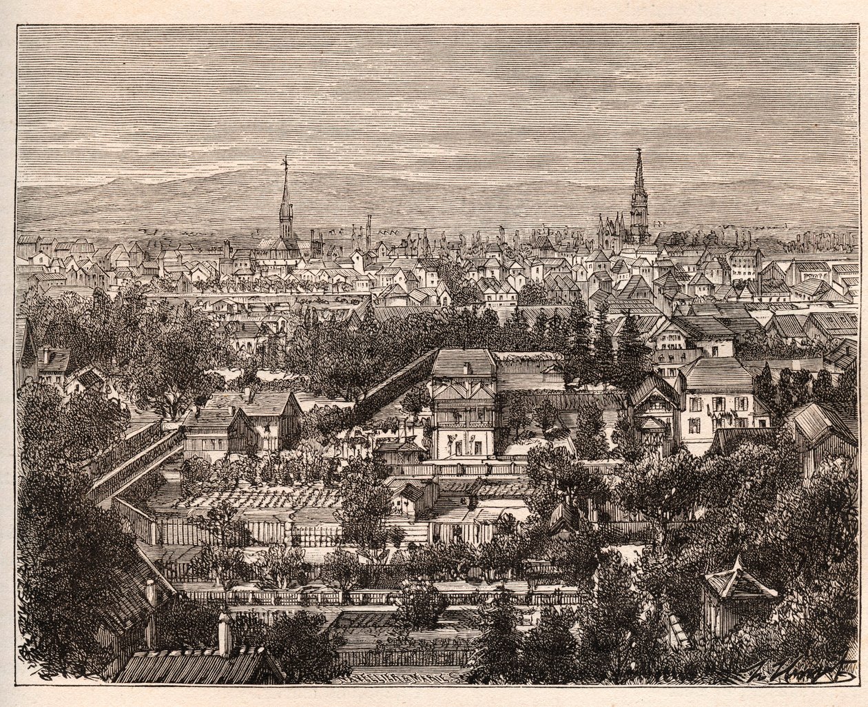 La ciudad de Mulhouse (Haut-Rhin) - grabado en 