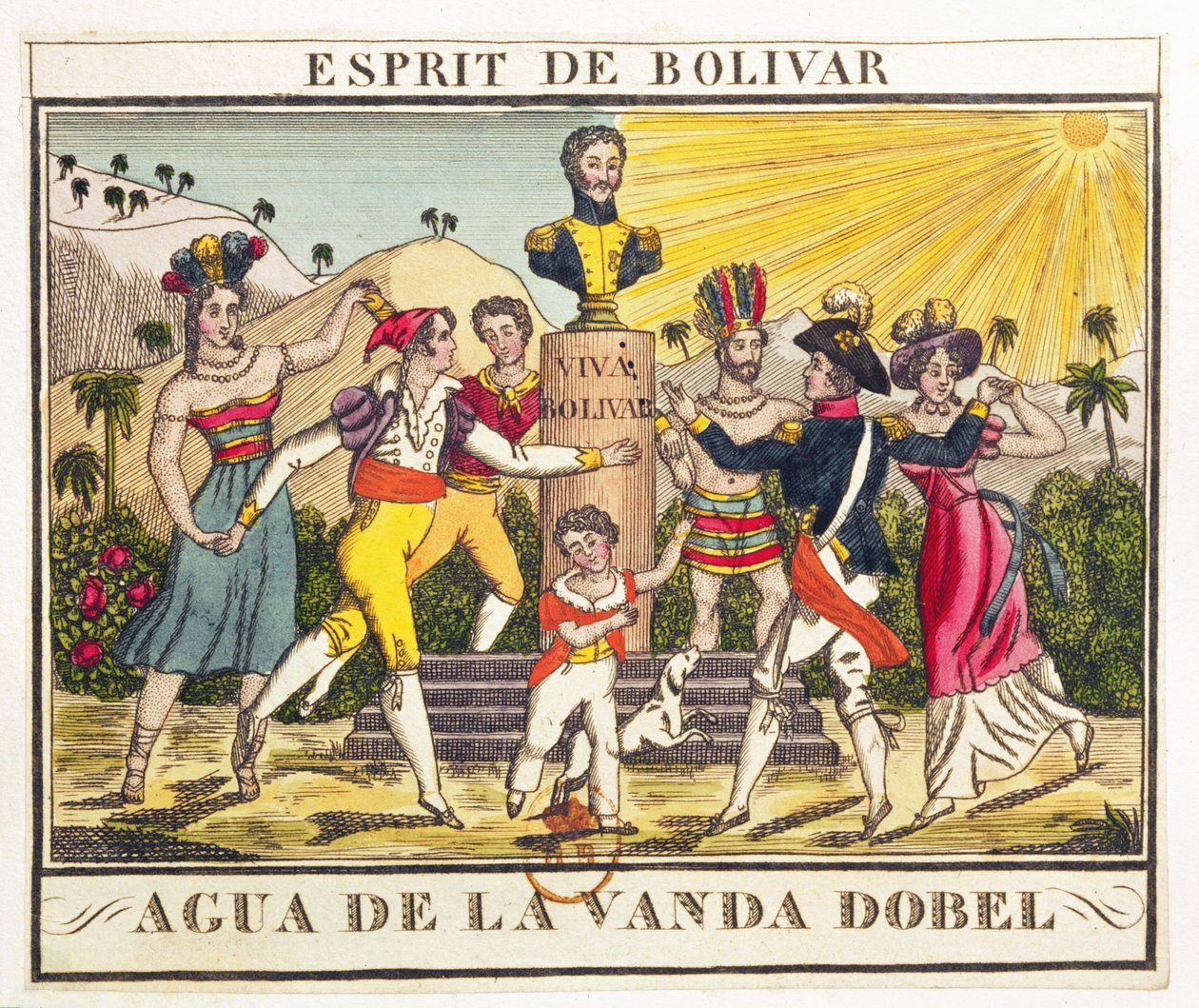 Etiqueta de Agua de Lavanda evocando el espíritu de Bolívar, c.1830 de French School