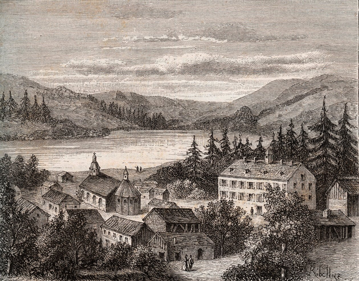 Lago de Gerardmer - Alsacia Champaña Ardenas Lorena - grabado en “La France illustrée: geografía, historia, administración estadística” por V.A. Malt-Brown. 1884 de French School