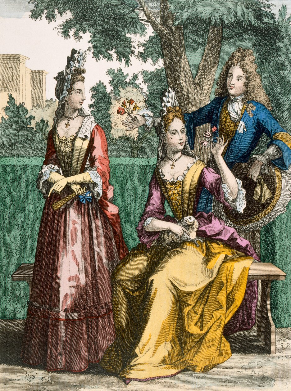 Vestidos formales de día para damas, 1690 de French School