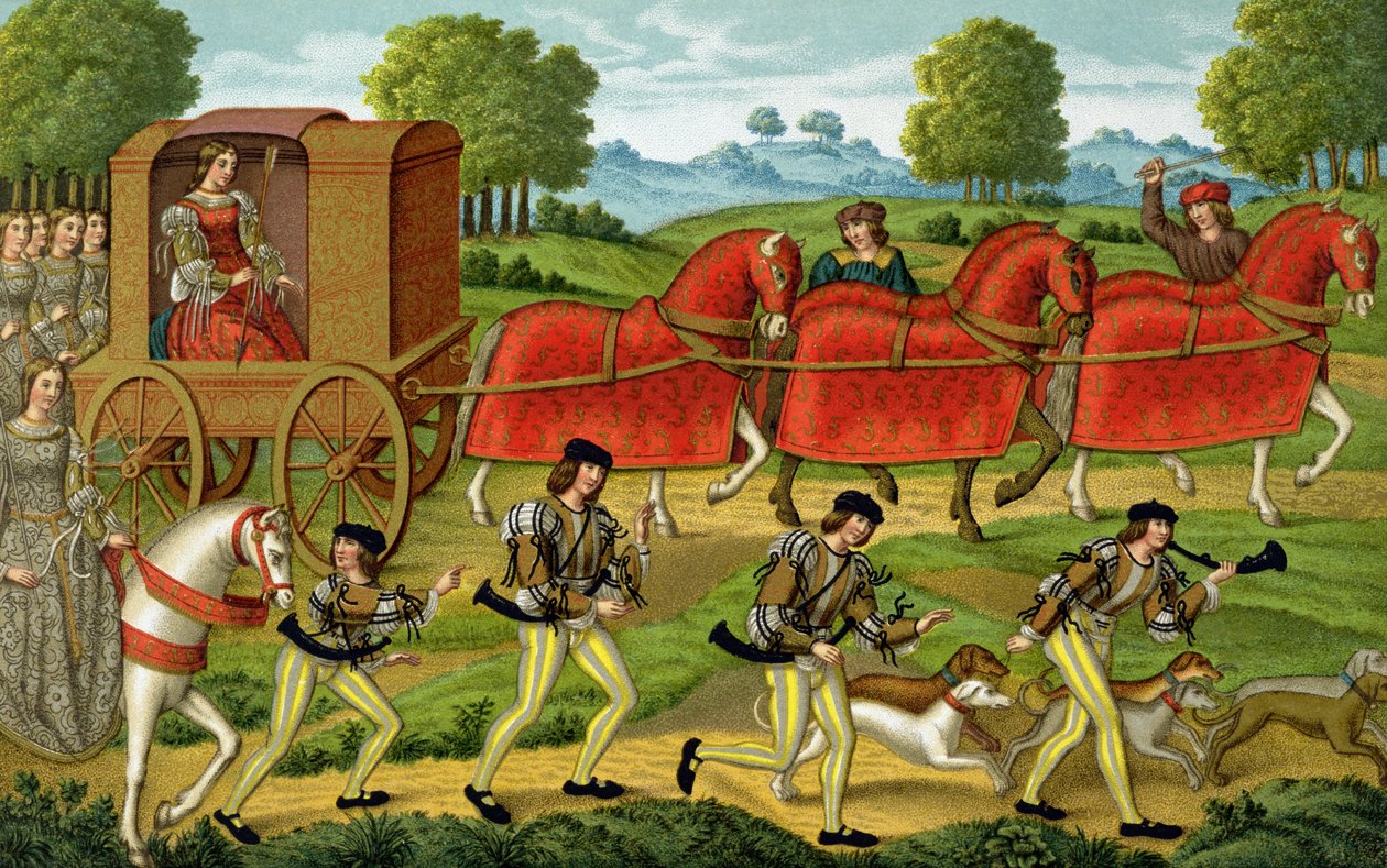 Damas cazando, de una miniatura en una copia manuscrita de las Epístolas de Ovidio de French School