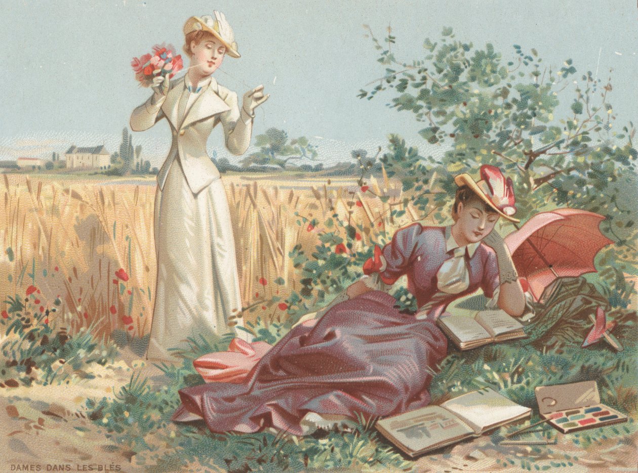 Damas en un maizal (cromolito) de French School