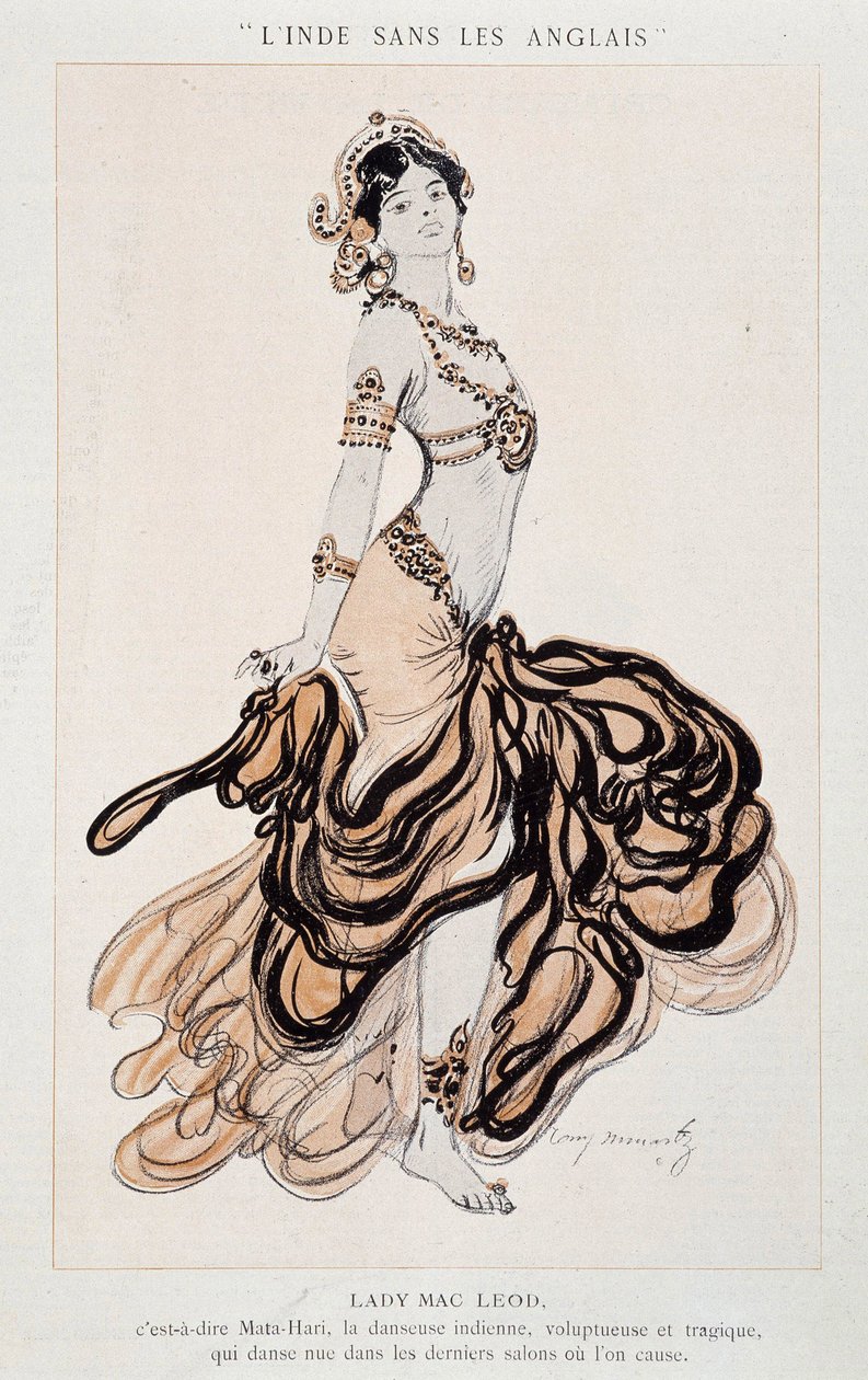 Lady Mac Leod, es decir, Mata Hari bailando - en "La Vie Parisienne" del 24/06/1905 (grabado) de French School
