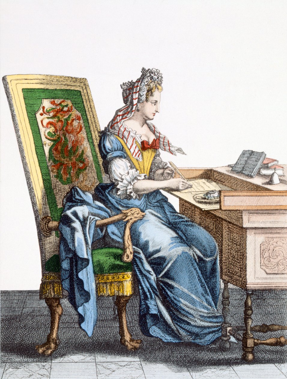 Dama en escritorio de escritura de French School