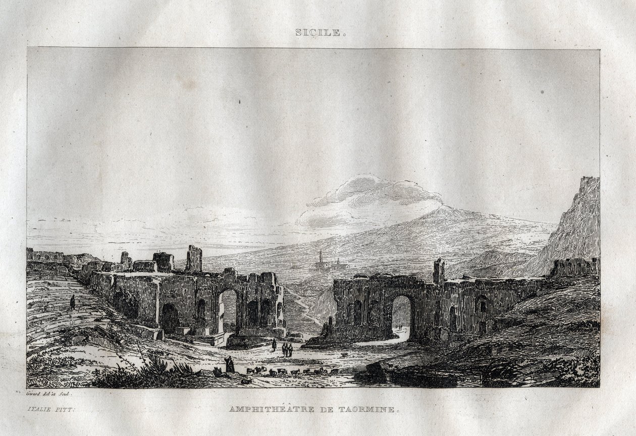 El anfiteatro - Taormina - Taormina - Sicilia - Sicilia - Sicilia - Grabado de “Italia Pintoresca” - Pintura Histórica y Descriptiva de Italia” por M. de Norvins, Ch. Nodier 1834-1836. de French School
