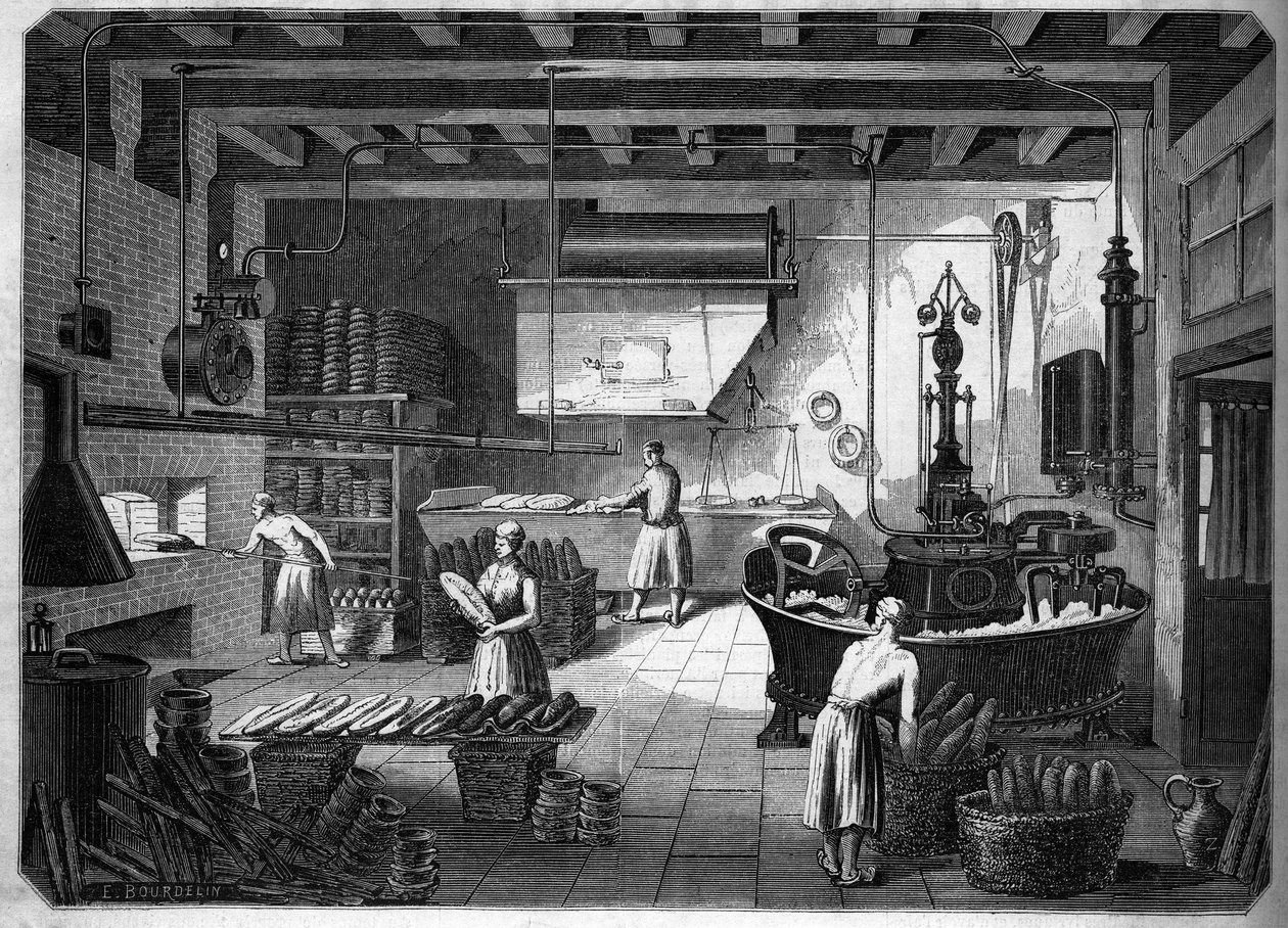 Grandes industrias francesas del siglo XIX: aparatos Drouot para hornear. Horno de M. Courcier, rue Saint Maur en París. En “El Mundo Ilustre” 1862. de French School