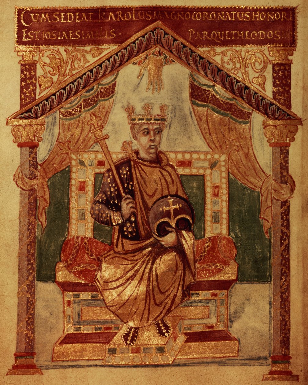 Lat 1152 f.3v Carlomagno, Rey de los Francos y Emperador Cristiano de Occidente, del Salterio de Carlos el Calvo de French School