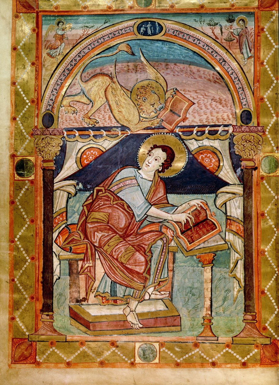 Lat 8850 f.81v San Marcos, francés, de la Escuela de la Corte de Carlomagno de French School