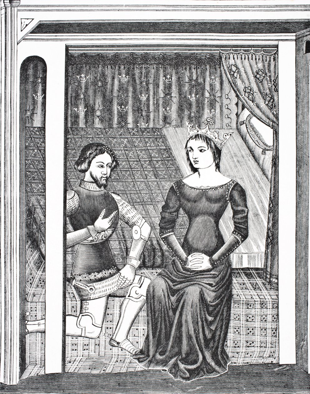 Launcelot y Ginebra, según una miniatura de un manuscrito del siglo XIV, de Science and Literature in The Middle Ages de Paul Lacroix pub. Londres 1878 de French School