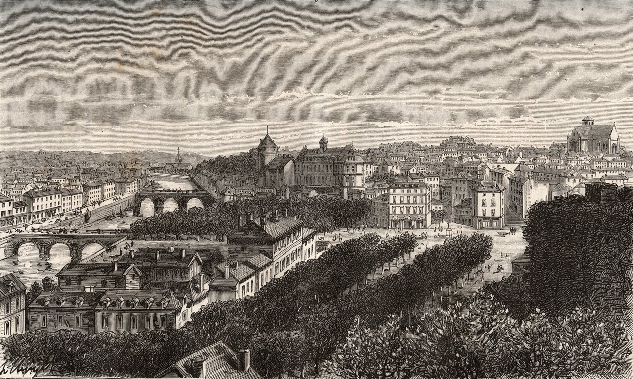 Laval - Mayenne - Países del Loira - grabado en “La France illustree: geographie, histoire, administración statistique” por V.A. Malt-Brown. 1884 de French School