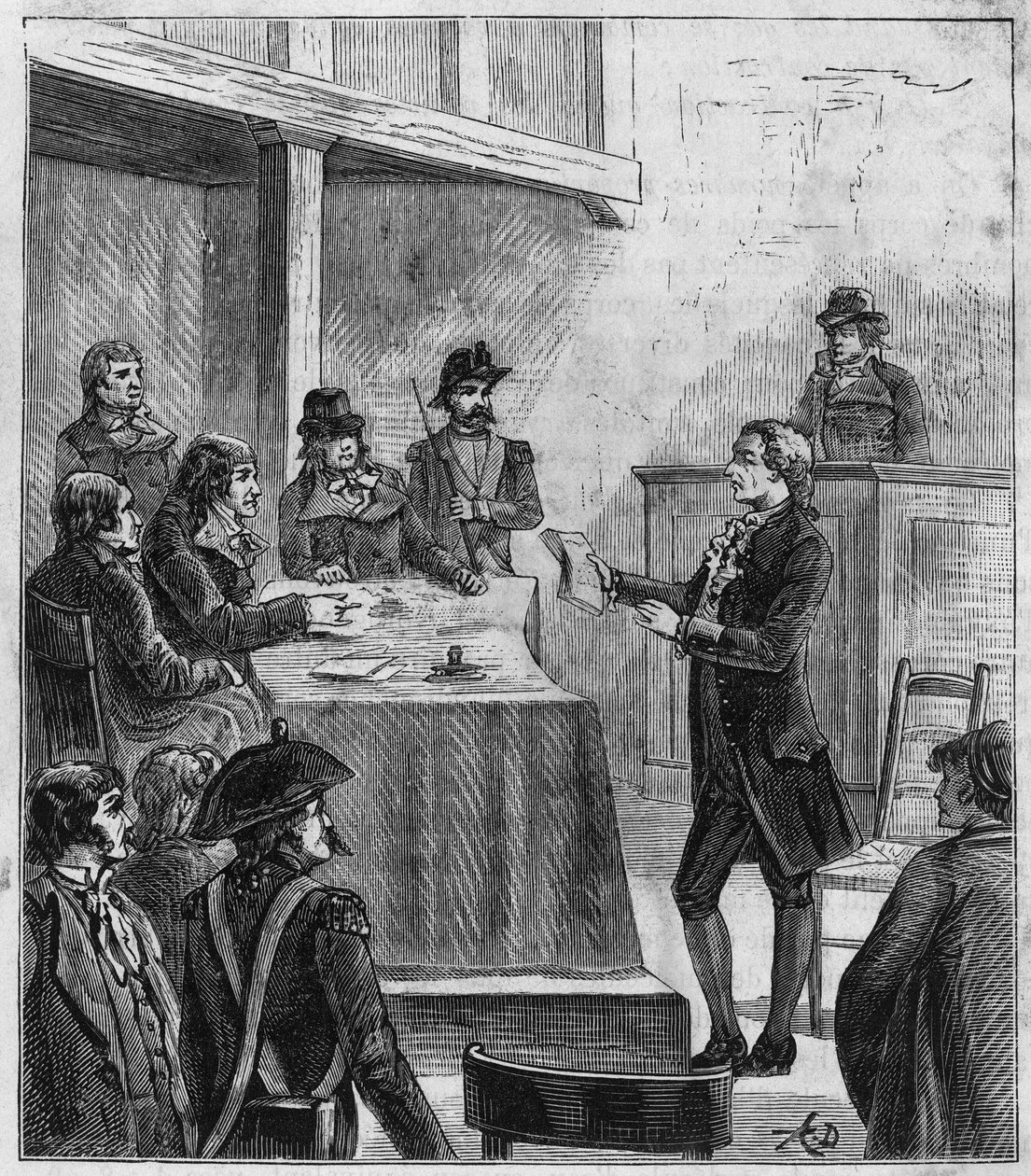 Juicio de Lavoisier - Antoine Laurent de Lavoisier (1743-1794), químico francés ante el tribunal revolucionario - Grabado en "Ciencias a la disposición de todos - física y química populares" por Alexis Clerc - Finales del siglo XIX - Colección privada de French School