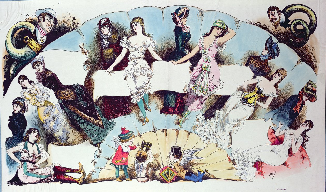 Ilustraciones de diseño para un artículo sobre ropa interior femenina, de La Vie Parisienne, c.1870 de French School